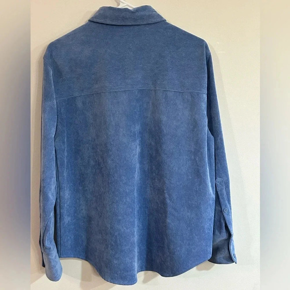 NWOT ZARA Fine-Waled Corduroy Shirt Button Up Oversized Blue Shacket size S - Picture 9 of 11